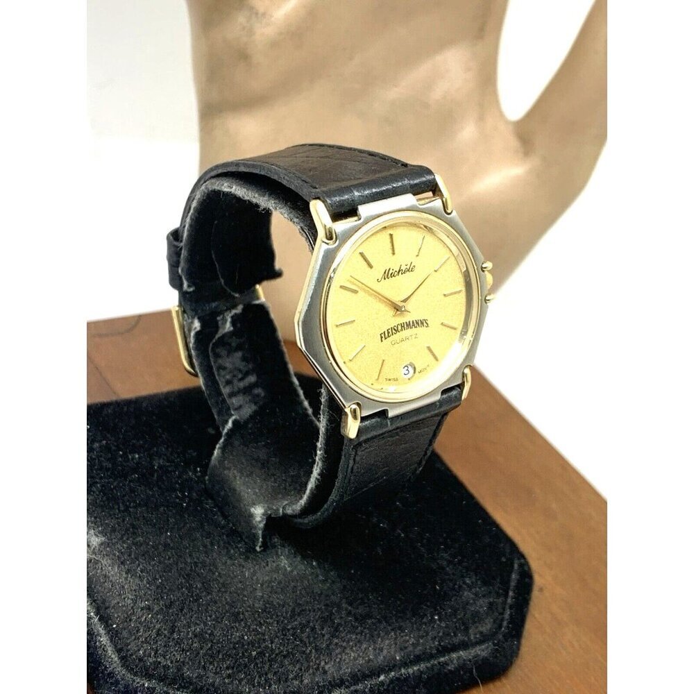 Michele Fleischmann's Womens Watch Swiss Quartz Two Tone Black Leather Band 31mm - Picture 13 of 13